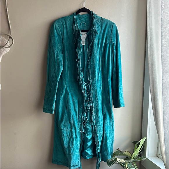 Vintage Pamela McCoy Teal Suede Jacket with Fringe - Picture 6 of 8